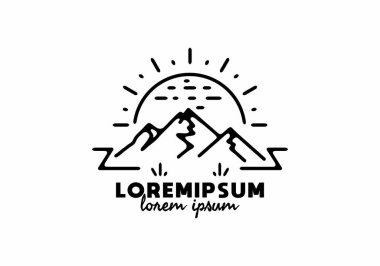 Dağ ve güneş hattı sanat ile lorem ipsum metin tasarımı