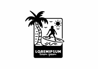 Sörf tasarımının siyah çizgi çizimi