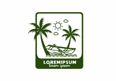 Plaj hattındaki tekne. Ilorem ipsum metin tasarımı.