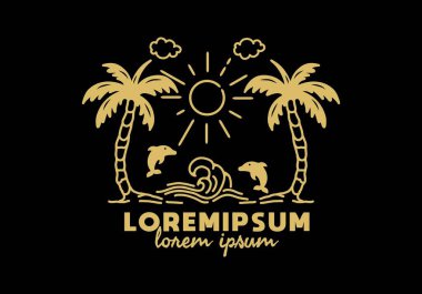 Ilorem ipsum metin tasarımlı sahil dalgası çizgisi