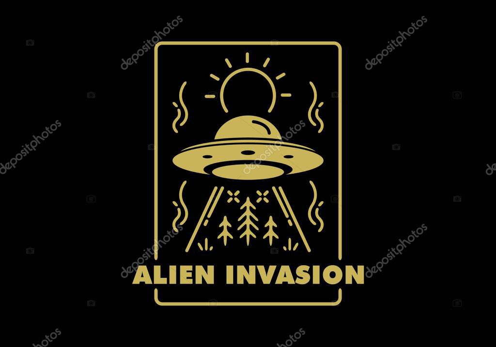 Alien invasion line art illustration design