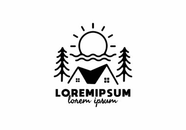 Ev ve çam ağaçları sanat tasarımı