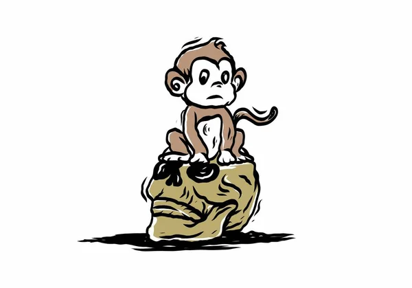 Cabeça Crânio Pequeno Desenho Ilustração Macaco —  Vetores de Stock