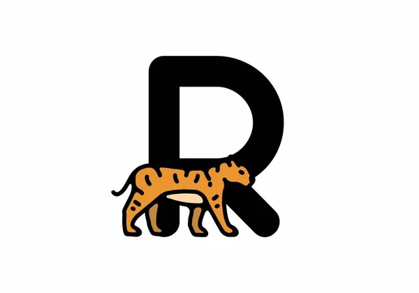 Linienkunst Illustration Des Tigers Mit Initialbuchstabendesign — Stockvektor