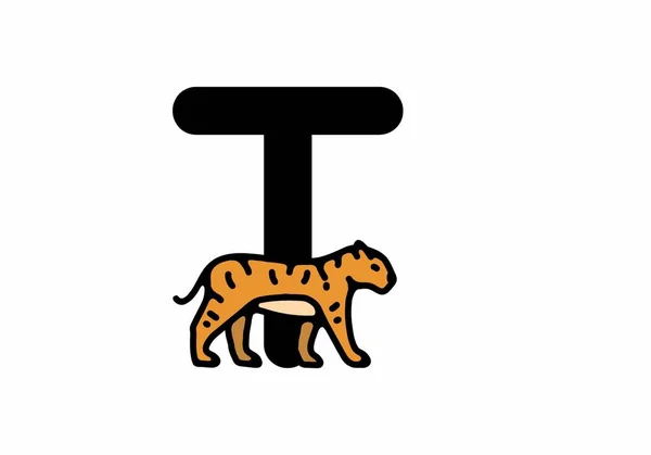 T初期文字デザインの虎のラインアートイラスト — ストックベクタ