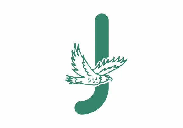 Line Art Illustration Flying Eagle Initial Letter Design — Stock Vector