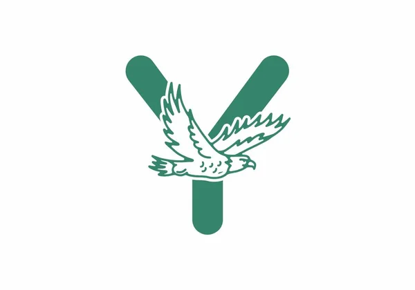 Yの頭文字のデザインで飛ぶワシのラインアートイラスト — ストックベクタ