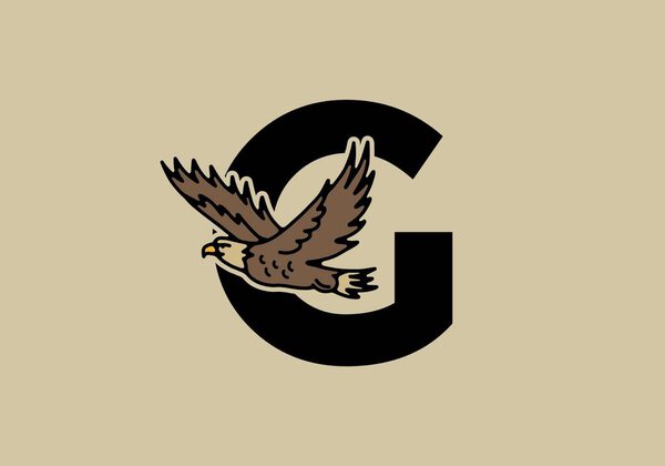 Line art illustration of flying eagle with G initial letter design