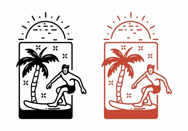 Man Surfing Linka Umění Ilustrační Design — Stockový vektor