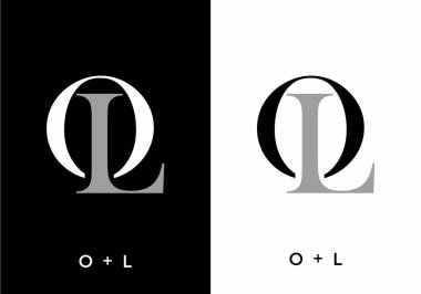 OL ilk harf tasarımının siyah beyaz gri rengi