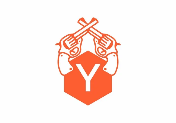 Yの頭文字デザインの2つの銃ラインアートイラスト — ストックベクタ