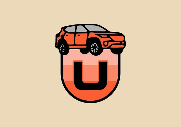 Uの頭文字デザインの車のラインアートイラスト — ストックベクタ