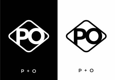 PO ilk harf tasarımının siyah ve beyaz rengi