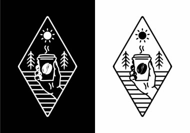 Siyah ve beyaz çizgiler, el ele tutuşma ve kahve tasarımı.