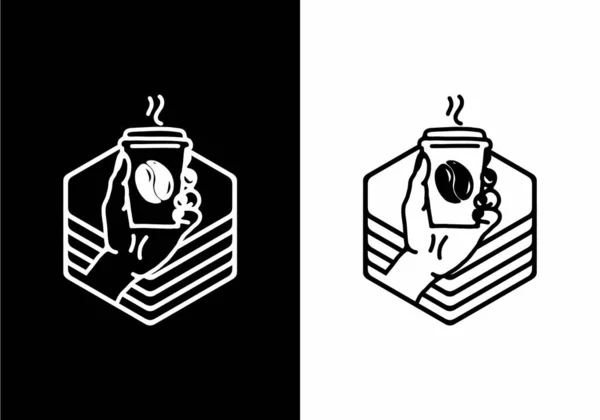 Ilustración Arte Blanco Negro Mano Sosteniendo Diseño Café — Vector de stock