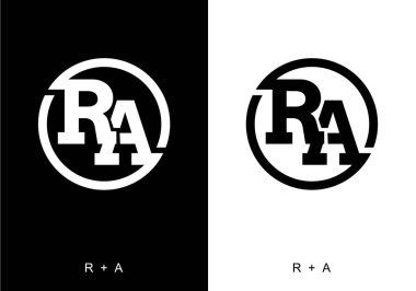RA ilk harf tasarımının siyah ve beyaz rengi