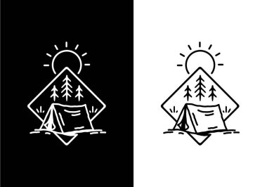 Kamp çadırı tasarımının siyah beyaz çizgisi.