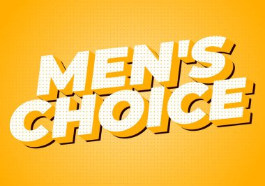 Beyaz yarım ton harflerle erkek seçimleri içeren ve turuncu noktalı arkaplanda gölgeler bırakan kalın bir pop sanatının tipografik çizimi