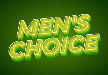 Koyu yeşil arka planda katmanlı yeşil tonlarda, noktalı yarım ton dokusunda ve açılı perspektifte erkek seçimi okuyan kalın bir retro-3 boyutlu tipografi.