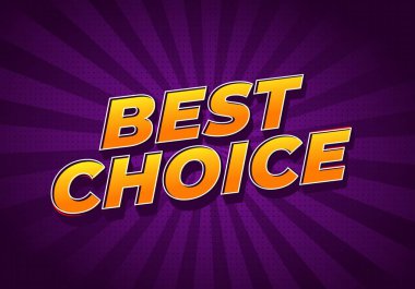 Kalın bir retro çizgi roman tarzı afiş, mor radyal yarım ton arkaplan üzerinde büyük sarı turuncu harflerle en iyi seçimi okuyor, yüksek kontrast pop sanat tasarımı.