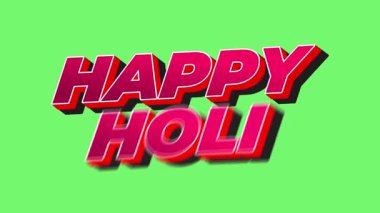 Kalın 3d kırmızı animasyon metni beyaz çizgili mutlu holi ve parlak yeşil arka planda koyu gölge bayram tebrik kartı şablonu