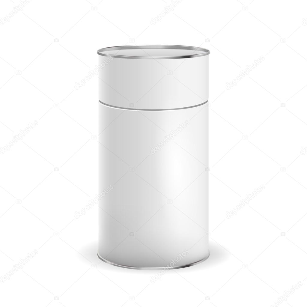 White tin box packaging container for tea or coffee isolated vector