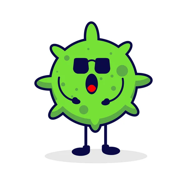 Cool Vírus Bonito Personagem Ilustração Vírus Verde — Vetor de Stock