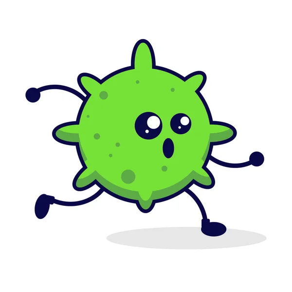 Jalankan Virus Karakter Lucu Ilustrasi Virus Hijau - Stok Vektor