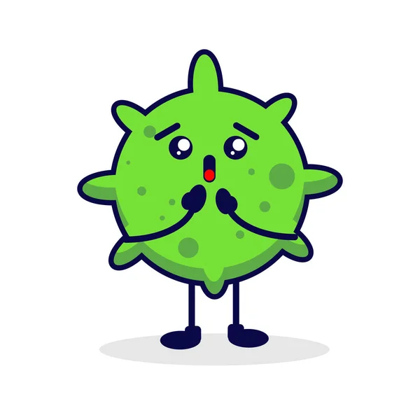 Very Surprised Virus Cute Character Illustration Green Virus — Stock Vector