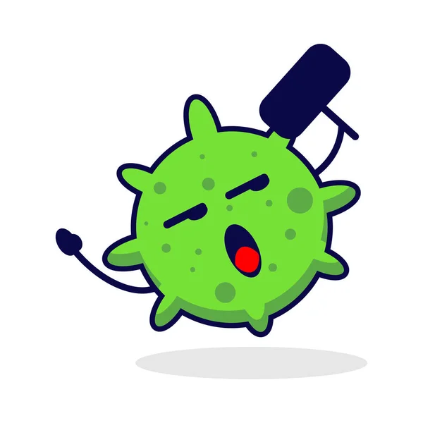 Vírus Com Placa Personagem Bonito Ilustração Vírus Verde — Vetor de Stock