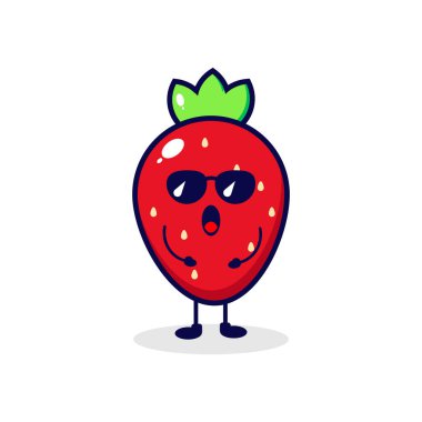 Çilekli, havalı, sevimli karakter çizimi
