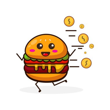Burger parayla çalışıyor. Hoş karakter çizimi.