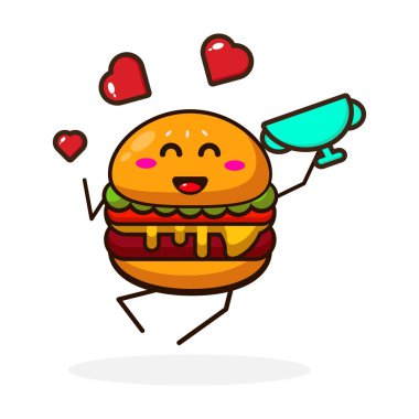 Burger aşk kupası sevimli karakter çizimi