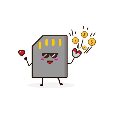 Mıknatıs para sevimli karakter illüstrasyonu ile bellek