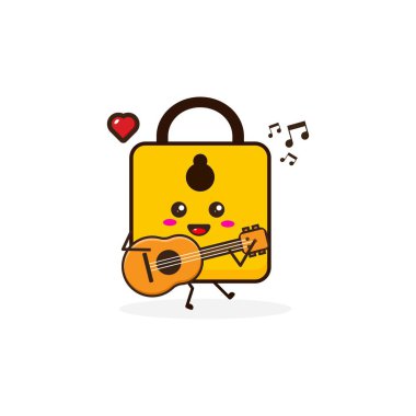 Asma kilit gitar çal sevimli karakter çizimi