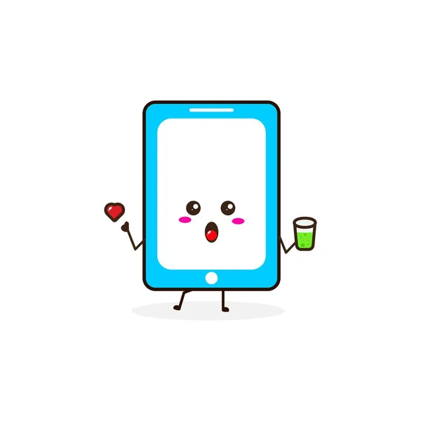 Mobilní Telefon Pít Roztomilý Charakter Ilustrace — Stockový vektor