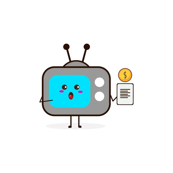 Telewizor Danych Pieniądze Cute Ilustracja Charakter — Wektor stockowy