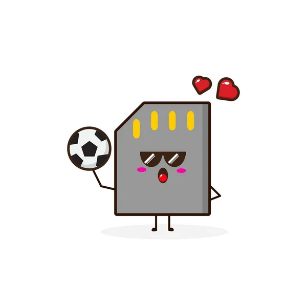 Memoria Jugar Fútbol Lindo Personaje Ilustración — Vector de stock