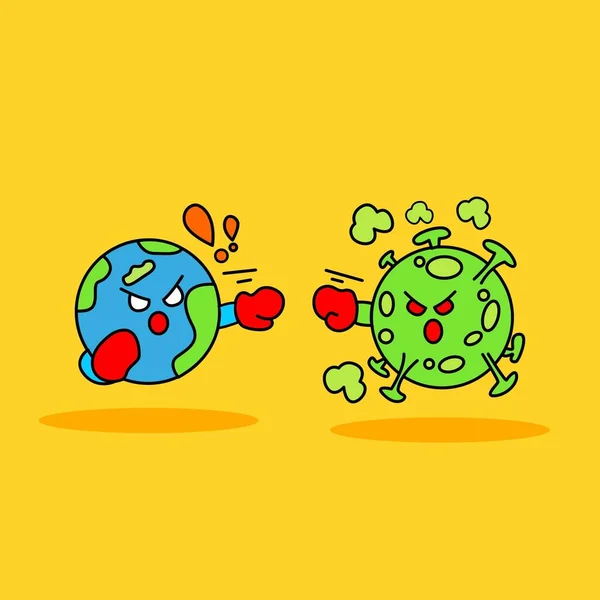 Earth Fight Virus Cute Illustration Character — Stock Vector