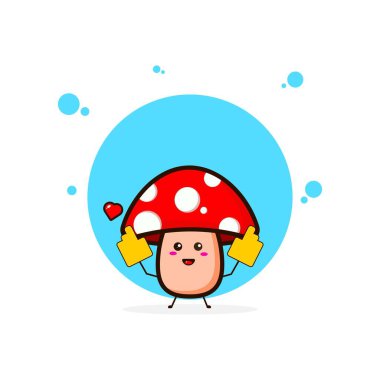 Kaleci eldivenli kırmızı mantarlar sevimli karakter çizimleri