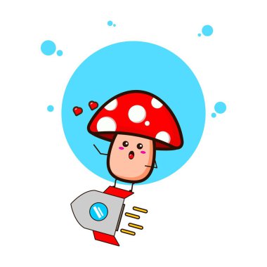 Kırmızı mantarlar roket gibi sevimli karakter çizimleri yaparlar.