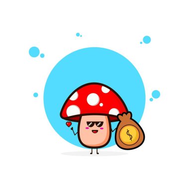 Kırmızı mantarlar para alır çuval sevimli karakter çizimi