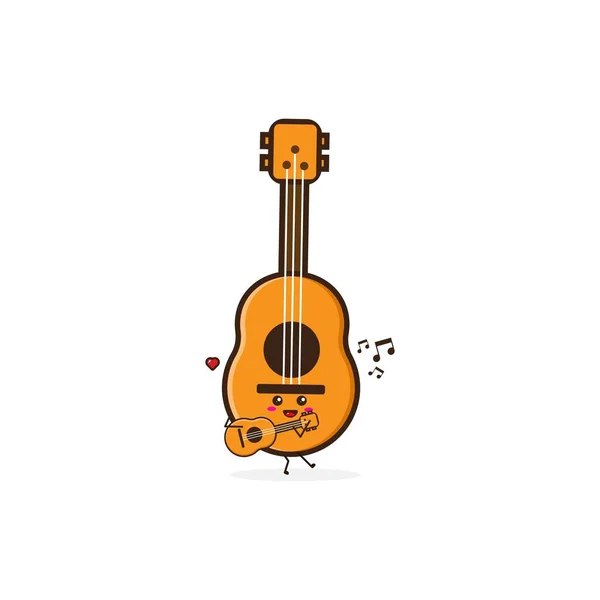 Gitar Çalmak Sevimli Karakter Çizimi — Stok Vektör
