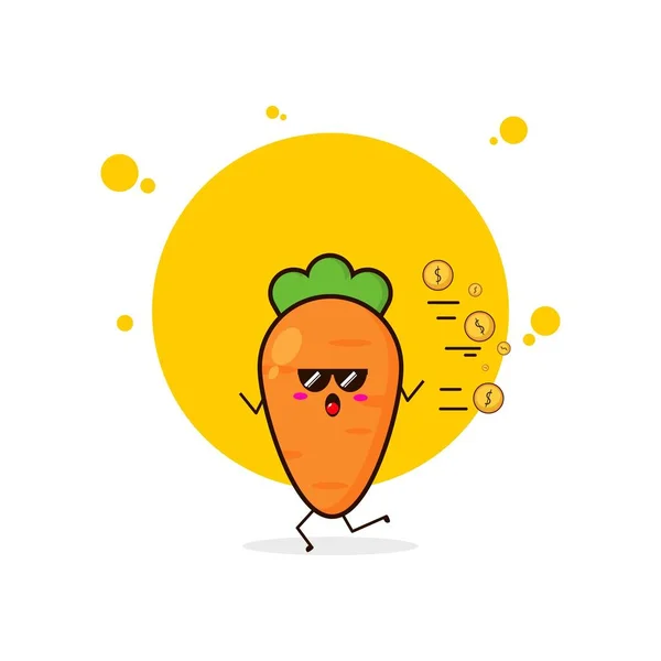 Жовта Морква Біжить Монетою Милою Ілюстрацією Персонажа — стоковий вектор