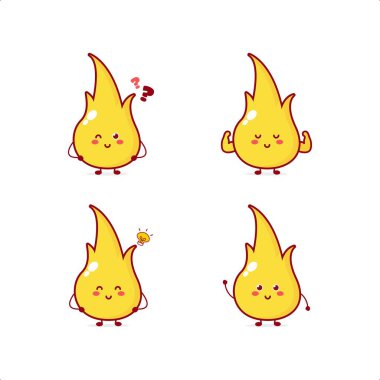 Şirin ateş karakteri çizimi gülümseme mutlu maskot logosu çocuklar oyuncak şablonu oynuyorlar.