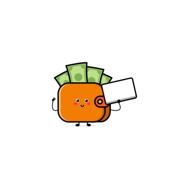 Sevimli komik çanta ifadesi karakteri. Vektör el çizilmiş çizgi film maskotu karakter çizim simgesi. Beyaz arka planda izole edilmiş. iş karakteri kavramı