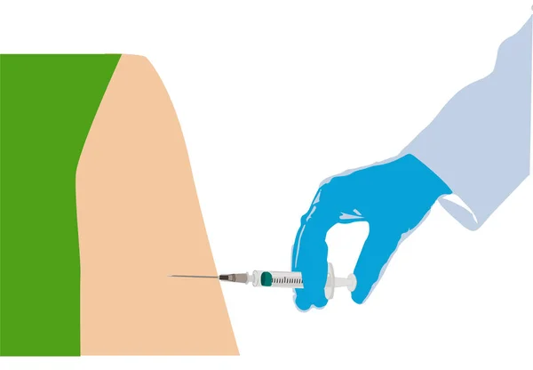 Vaccin Corona Est Mis Bras Par Bras Avec Gant Bleu — Image vectorielle