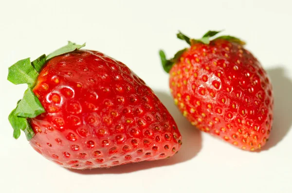 Strawberries on white background with drop shadows