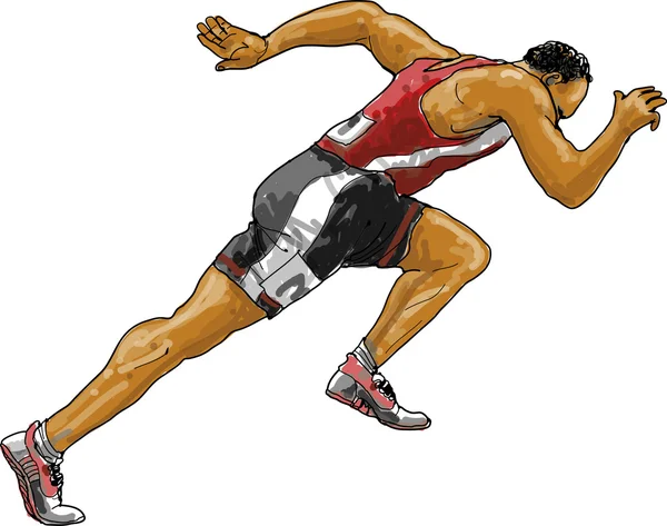 Runningathlete _ red.jpg, ilustración vectorial de un atleta masculino, running — Vector de stock