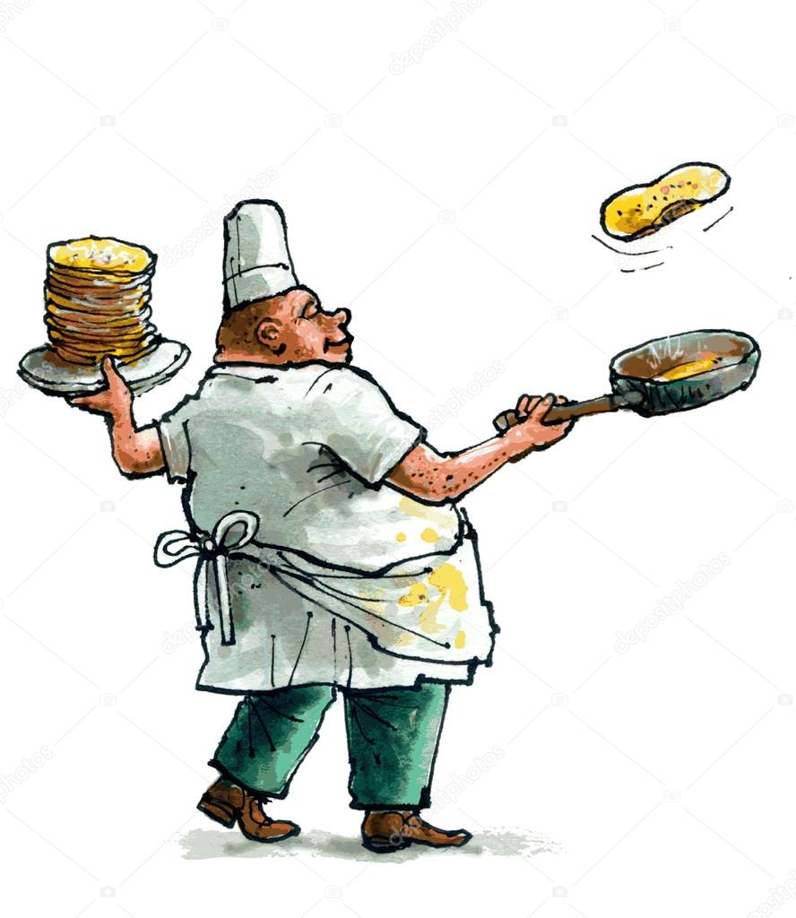A cook who bakes pancakes